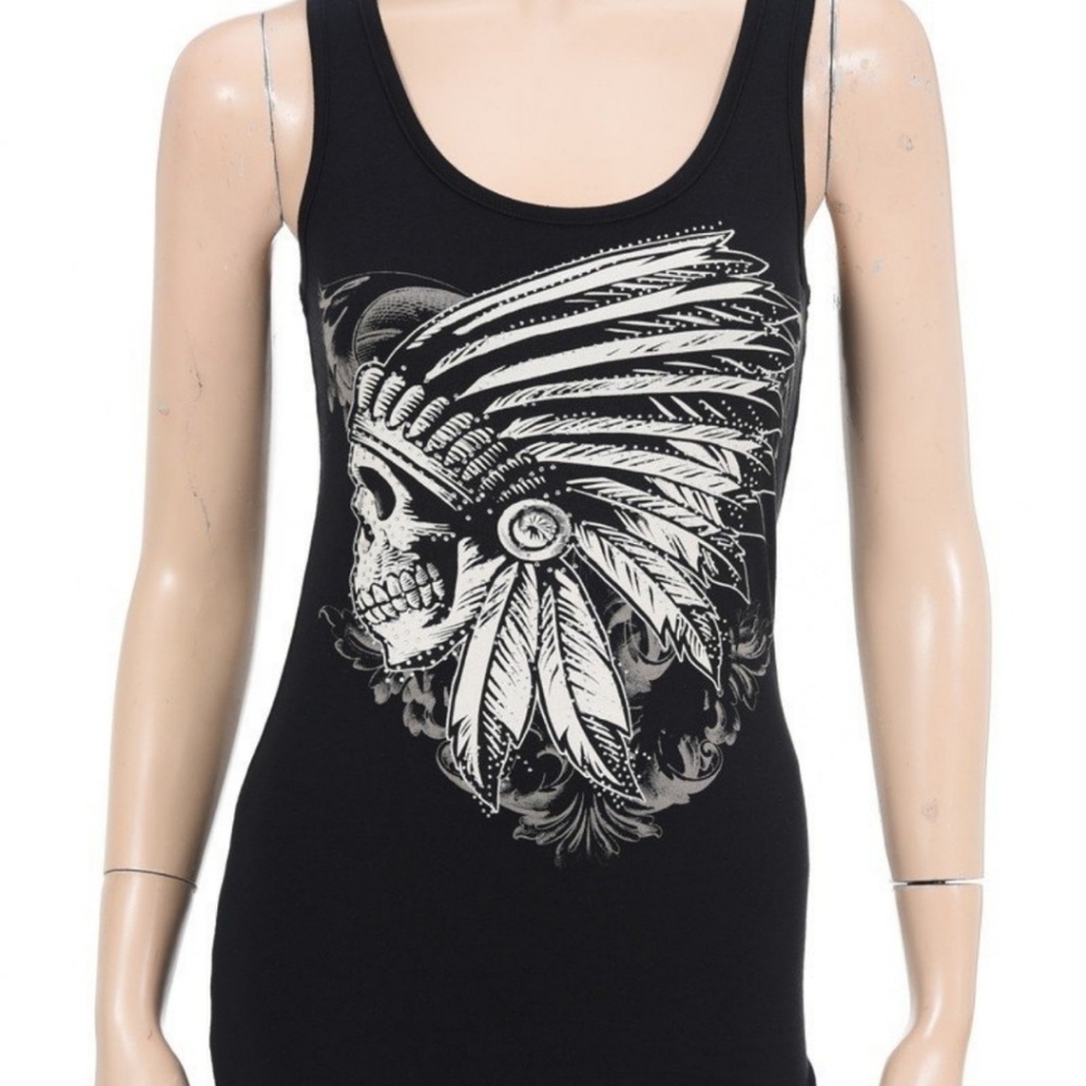 Rhinestone Indian Skull Tank Top